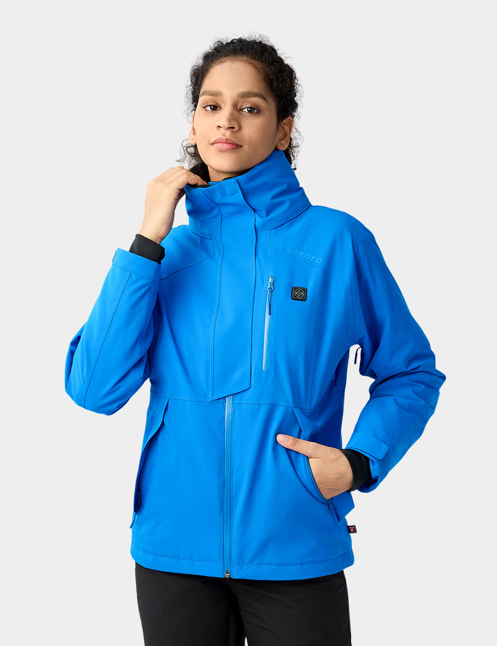 Frauen wasserdichte beheizbare Skijacke - Schwarz/Blau