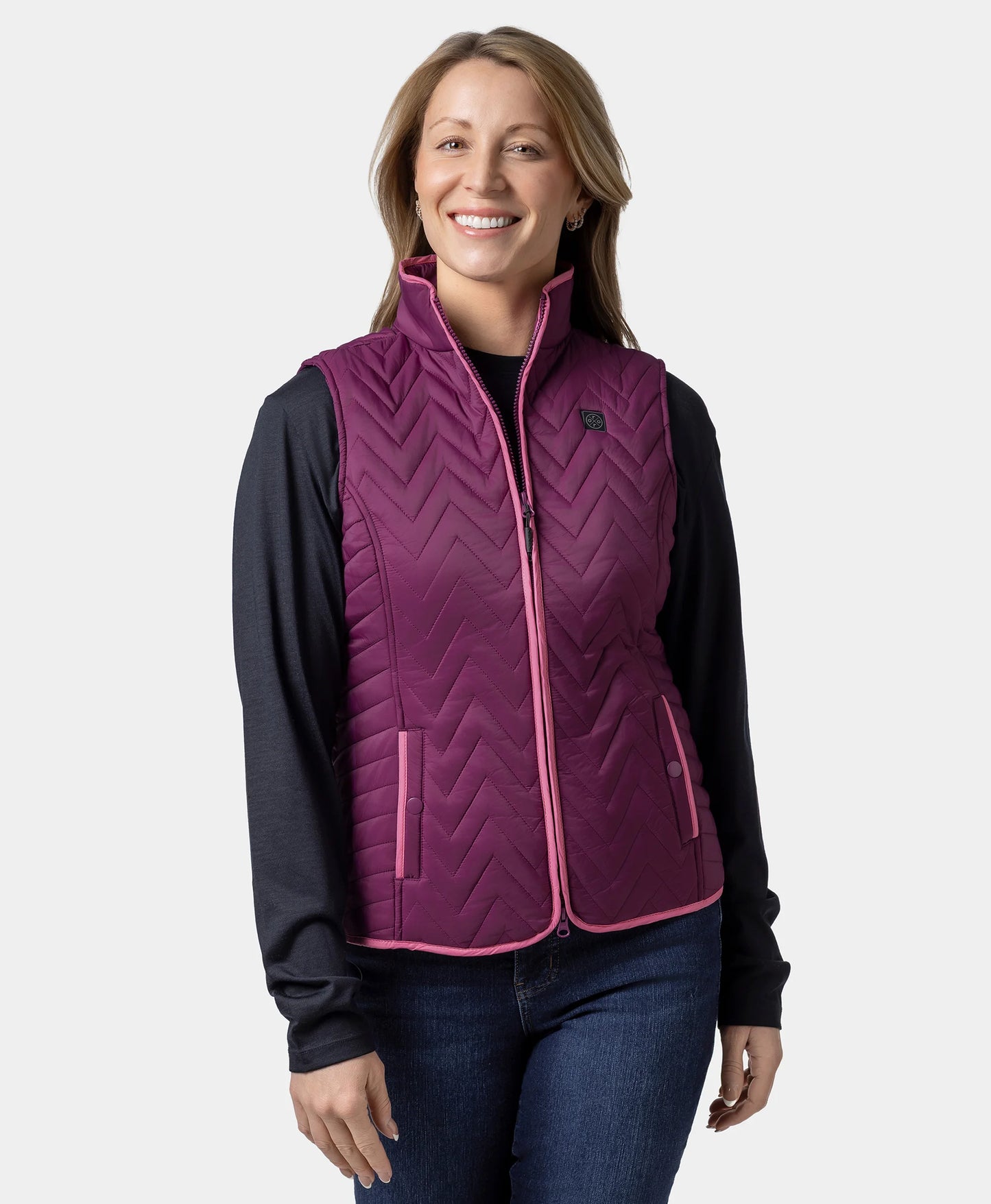 Women's Heated Chevron Quilted Vest - Purple