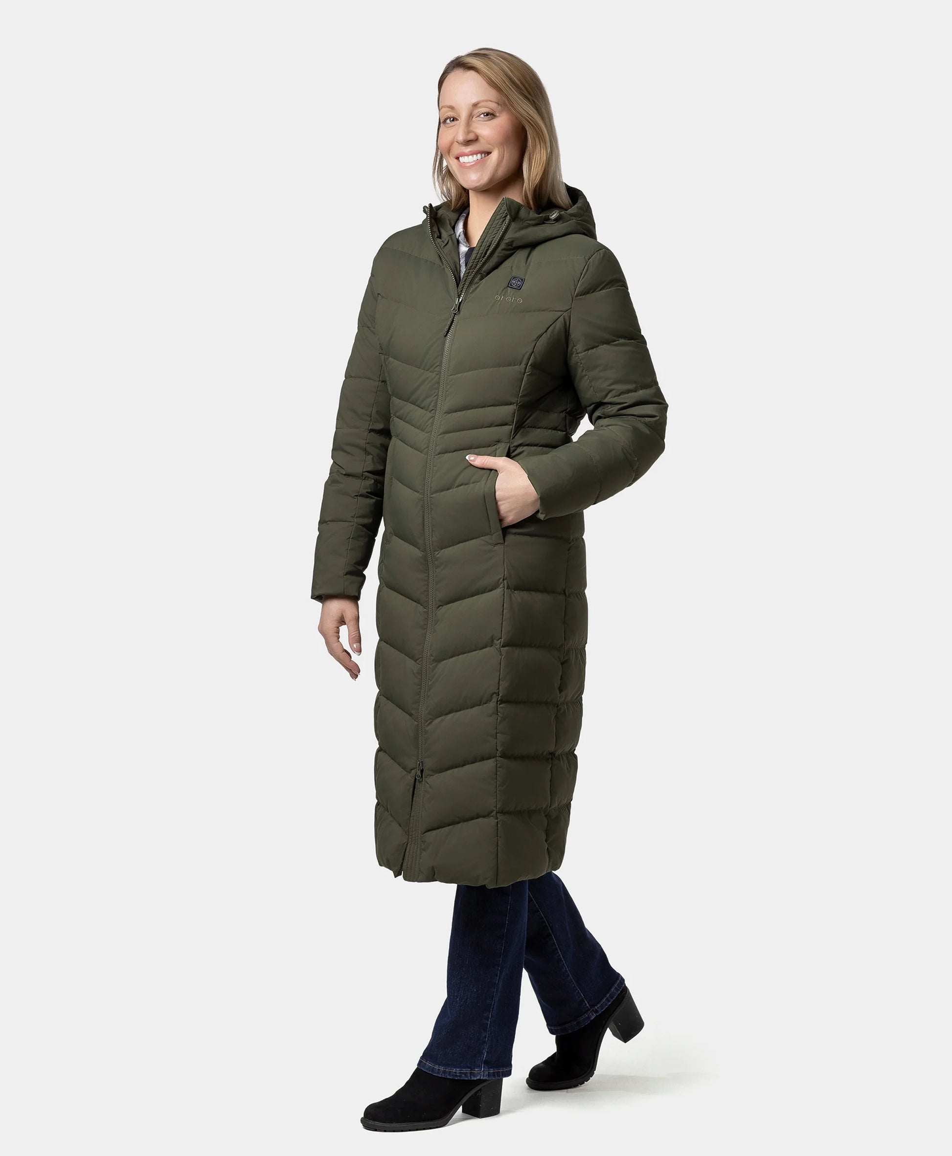 SOHO Women's Heated Down Parka Jacket - Green