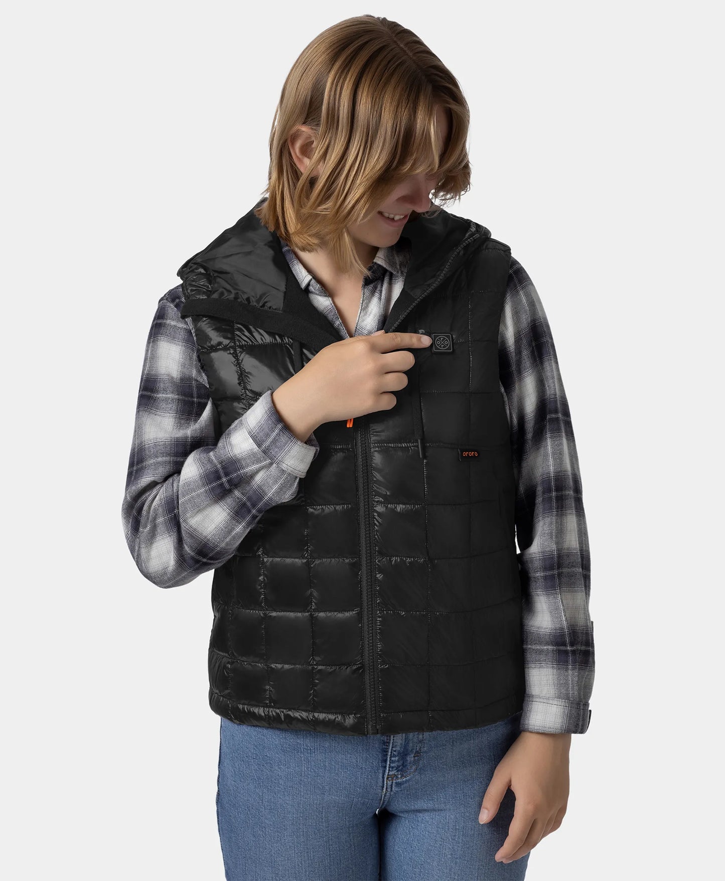 PuffLyte Damen Junior 4-Zonen-Beheizte Weste mit Kapuze