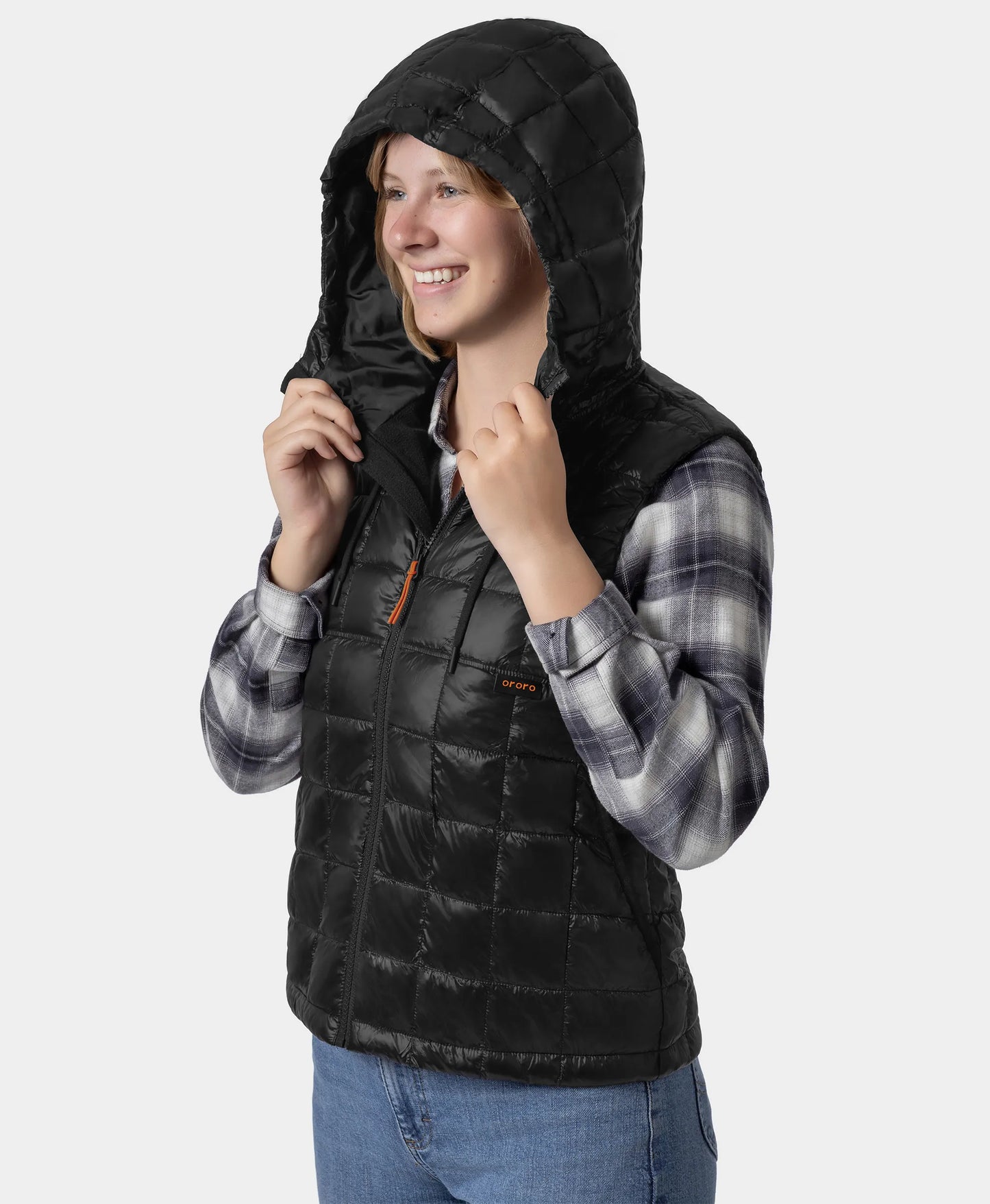 PuffLyte Damen Junior 4-Zonen-Beheizte Weste mit Kapuze