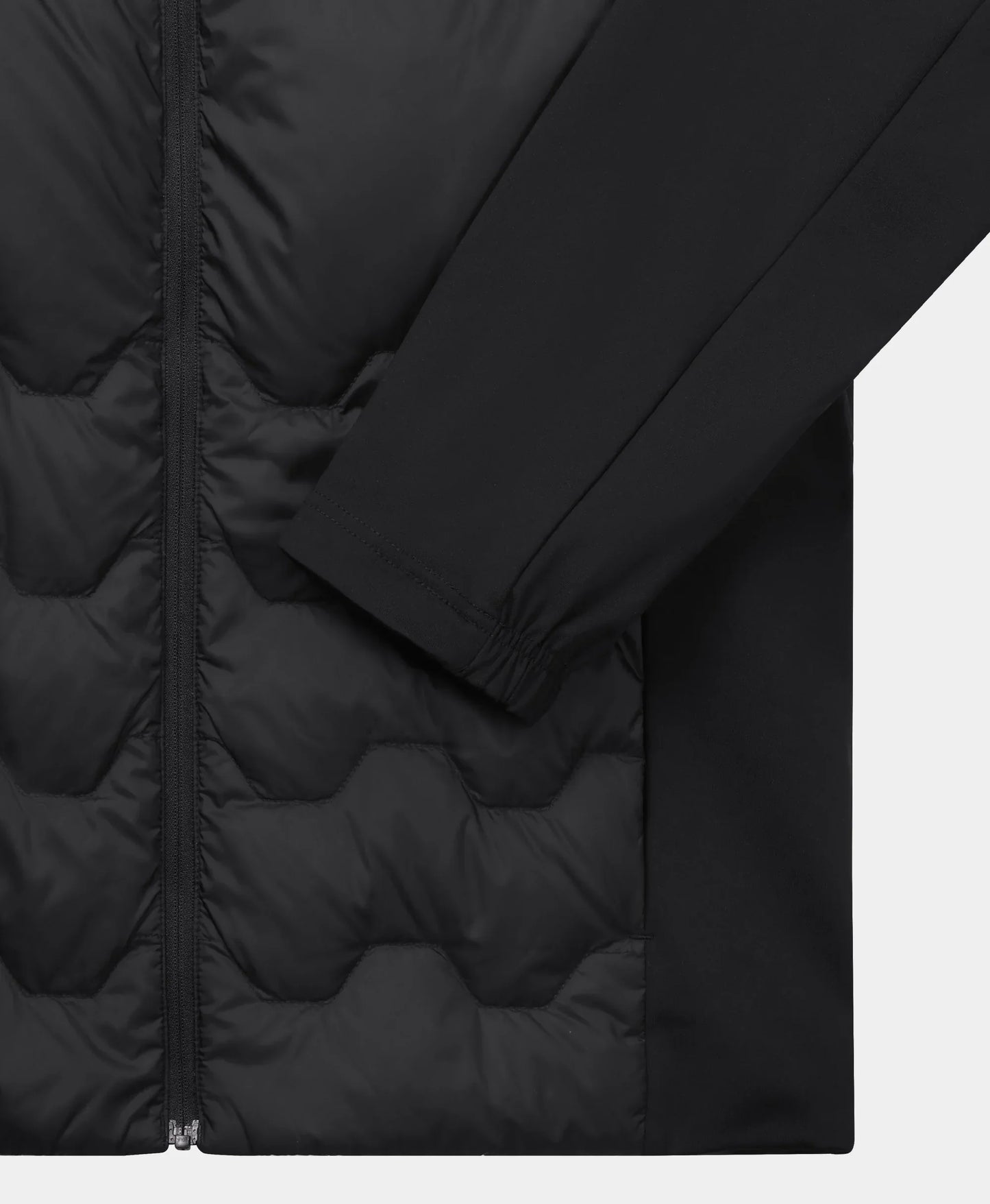 Stretch knit side panels and sleeves