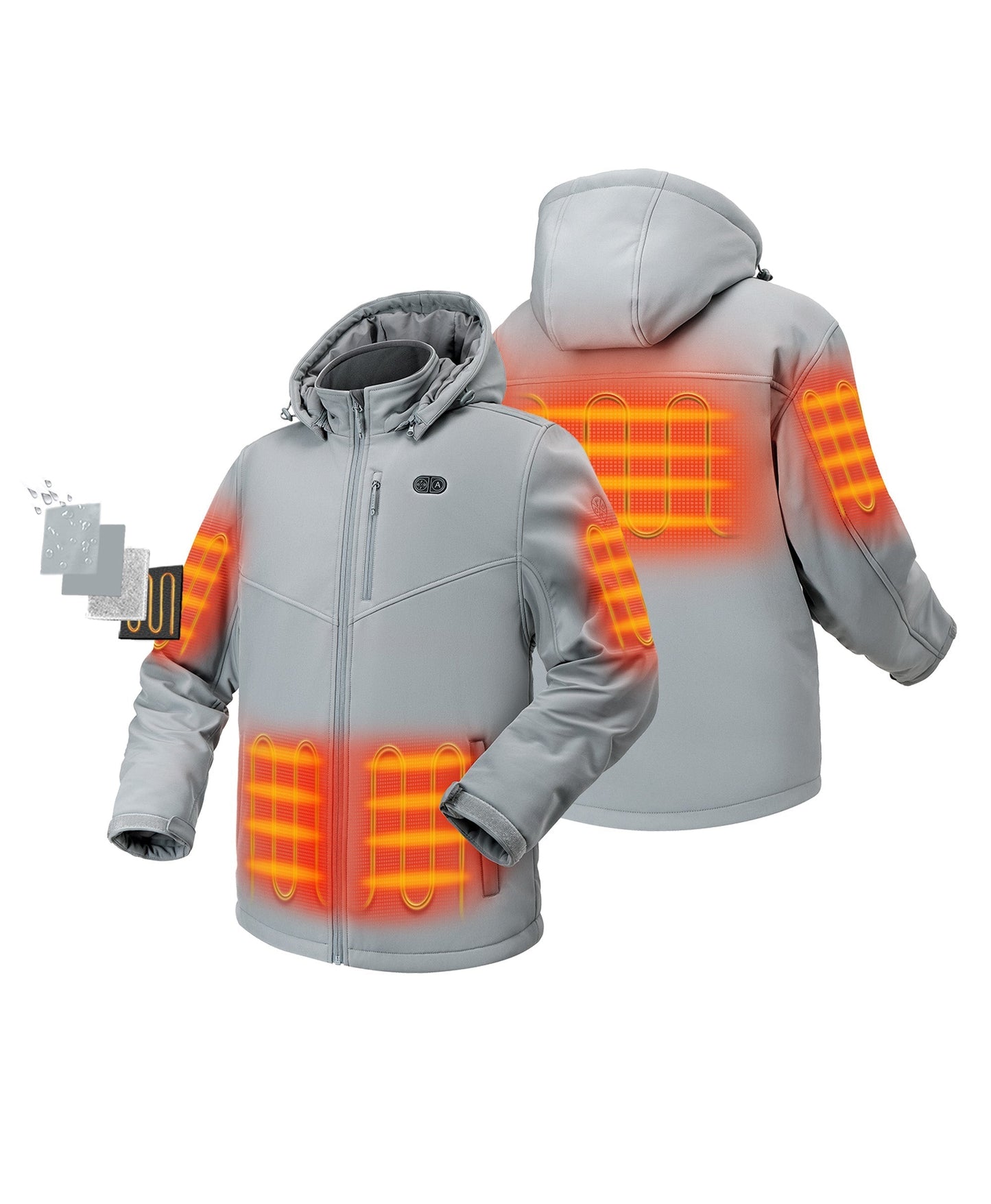 Männer beheizbare Jacke mit Dualsteuerung und 5 Heizzonen (Taschenheizung)
