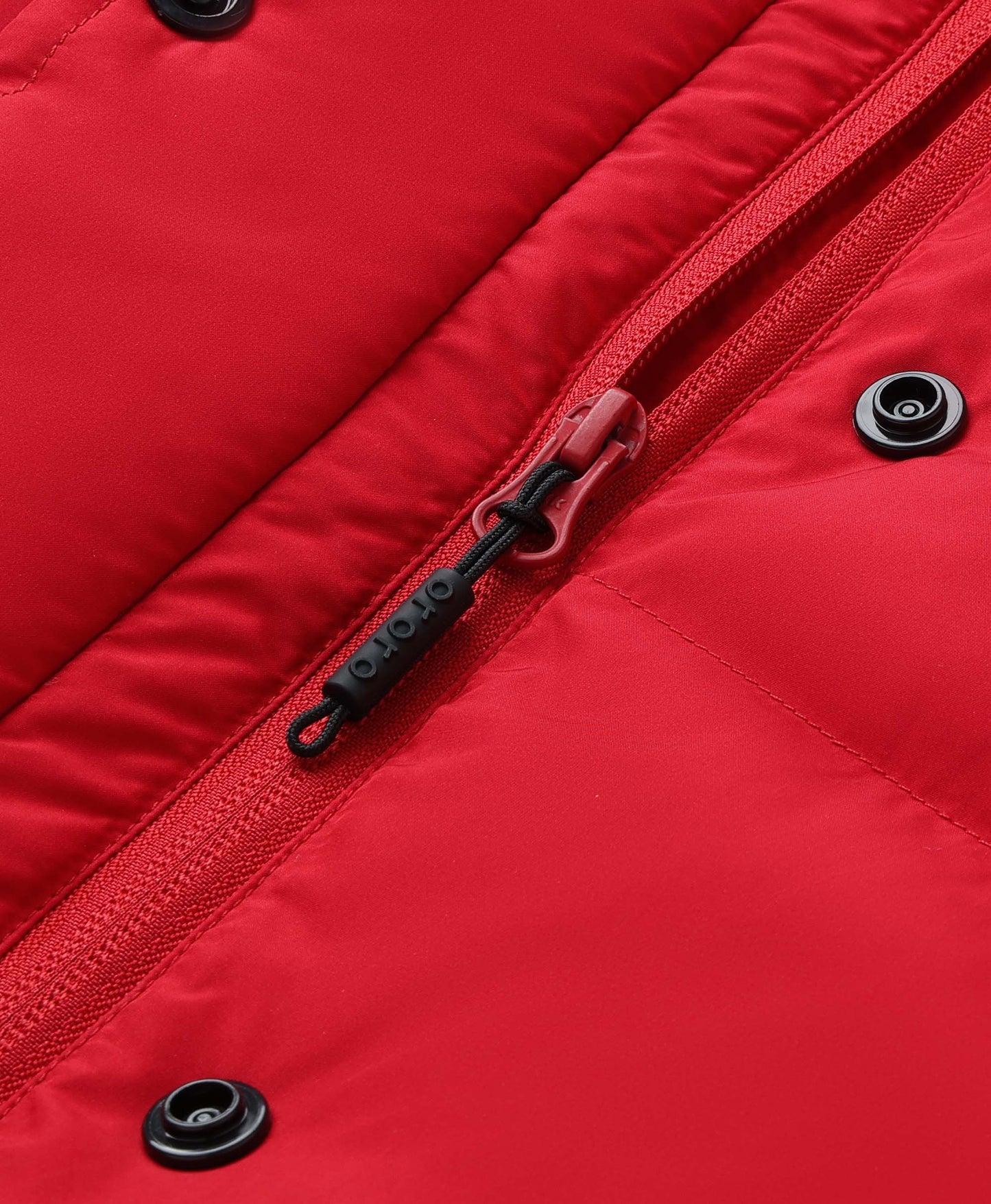 Frauen beheizbare kurze Puffer-Daunenweste - Schwarz / Rot