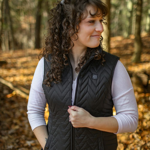 Women's Heated Chevron Quilted Vest - Black