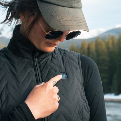 Women's Heated Chevron Quilted Vest - Black
