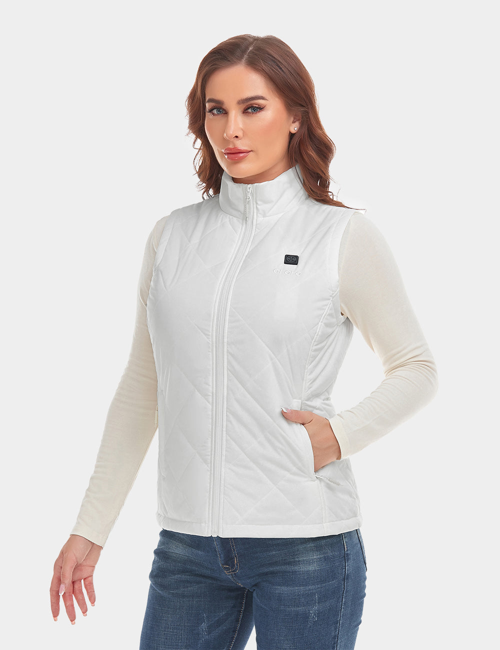 Women's Heated Quilted Vest - Milk White